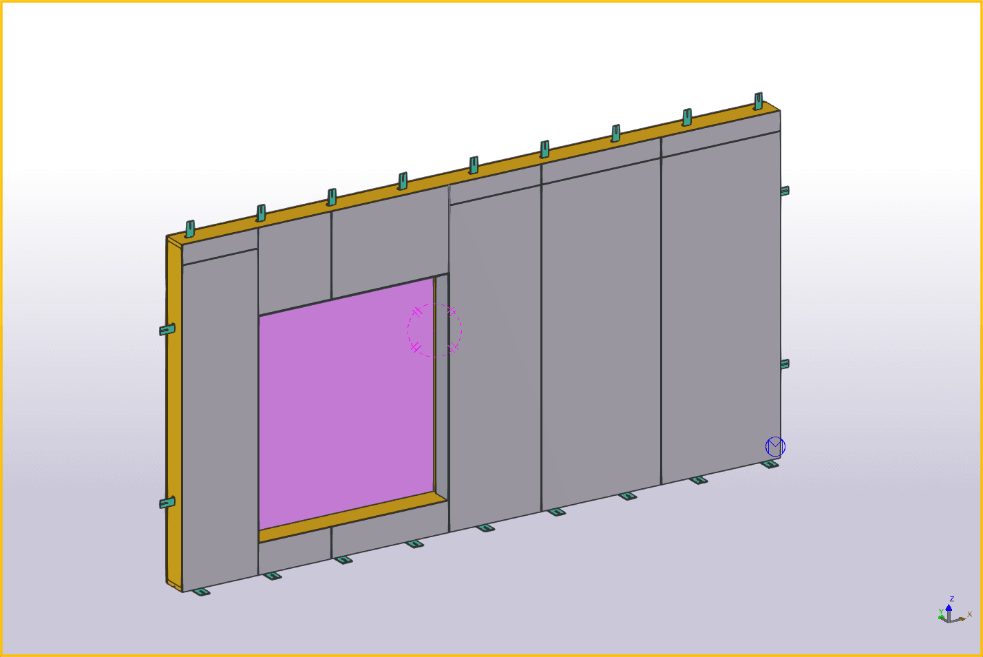 Tekla model of a timber-frame wall